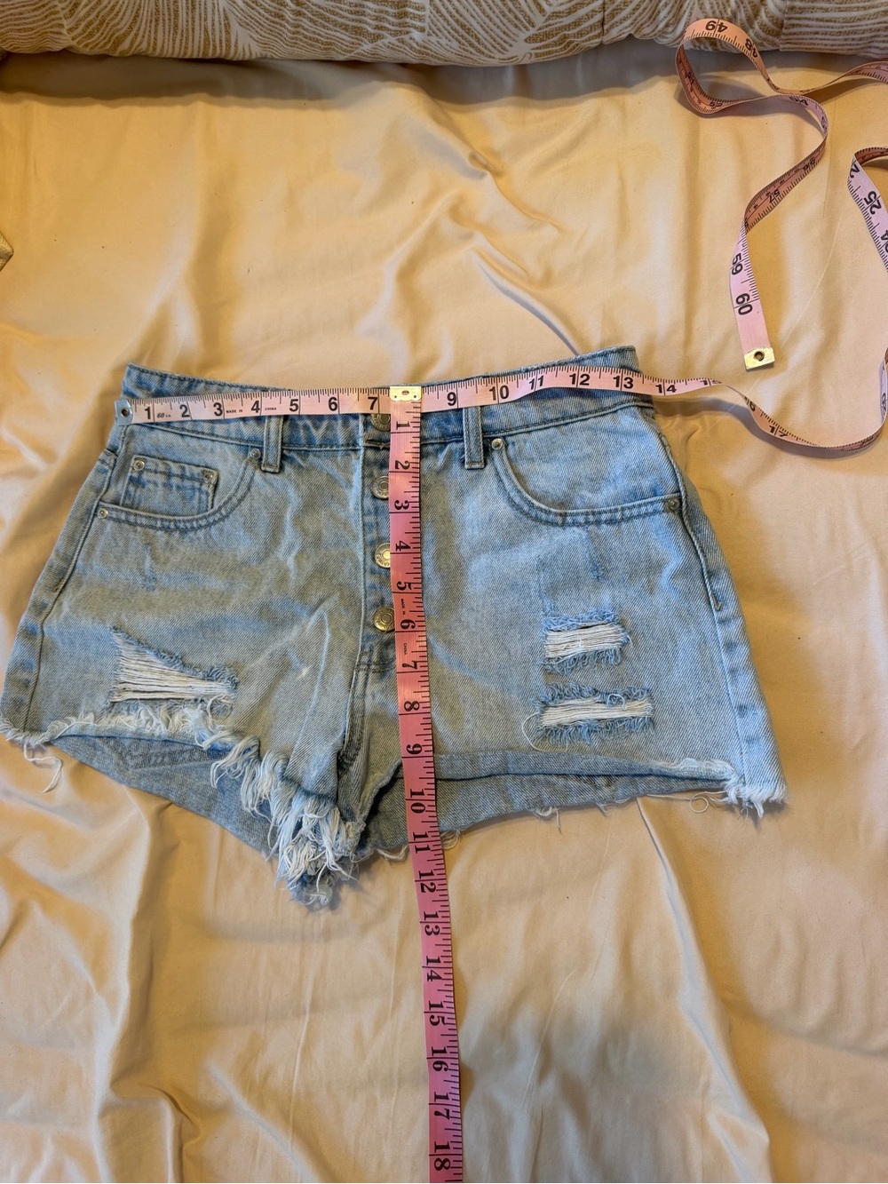 Light Wash Distressed Denim Shorts